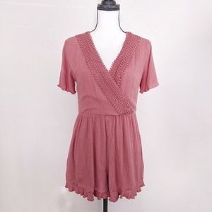 Francesca's Blue Rain | Dusty Pink Textured Romper